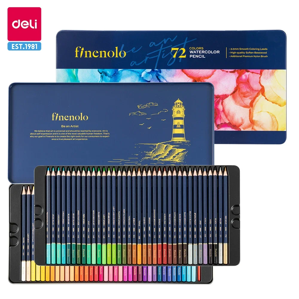 deli finenolo conjunto de lapis aquarela desenho profissional lapis de cor com caixa de ferro presente de natal para crianca de alta qualidade 01