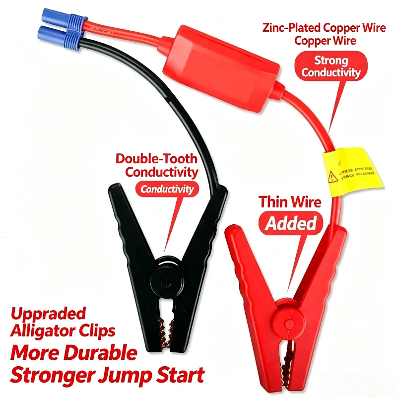 10AWG HeavyDuty Emergency 12V Jump Start Boost Cable Battery Jumper Cord with Alligator Clips and EC5 Connector Adapter for Cars
