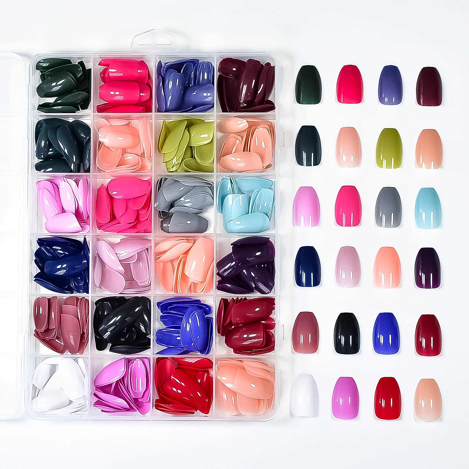 24 Packs Press on Nails Multicolor Manicure Medium Short Coffin Glossy False Nail Art Tips Fake Fingernails