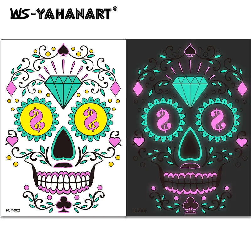 Grappige Halloween tweekleurige glow-in-the-dark tattoo stick gezicht stick Ghost Festival litteken tattoo sticker