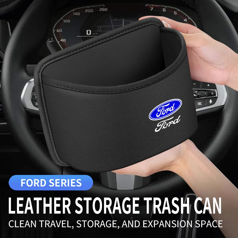 

For Ford Mondeo Focus Explorer Escape Kuga Everest Bronco F-150 Ranger Transit Car Leather Storage Box Garbage Container