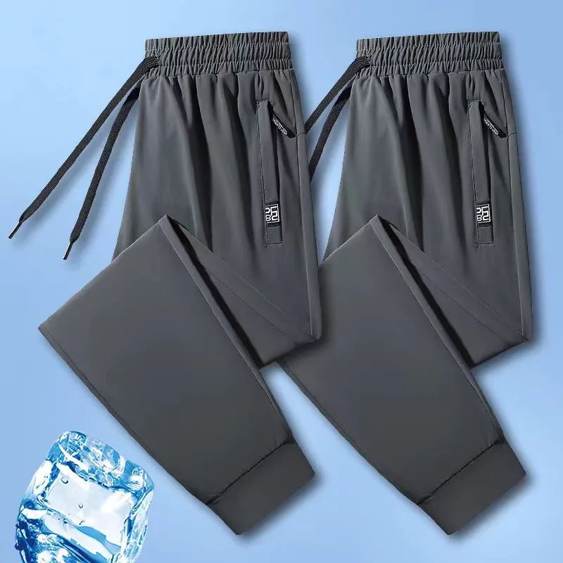 

Новые высококачественные повседневные тренировочные брюки из ледяного шелка, мужские леггинсы из двух предметов, поглощающие пот, быстросохнущие, для лета
