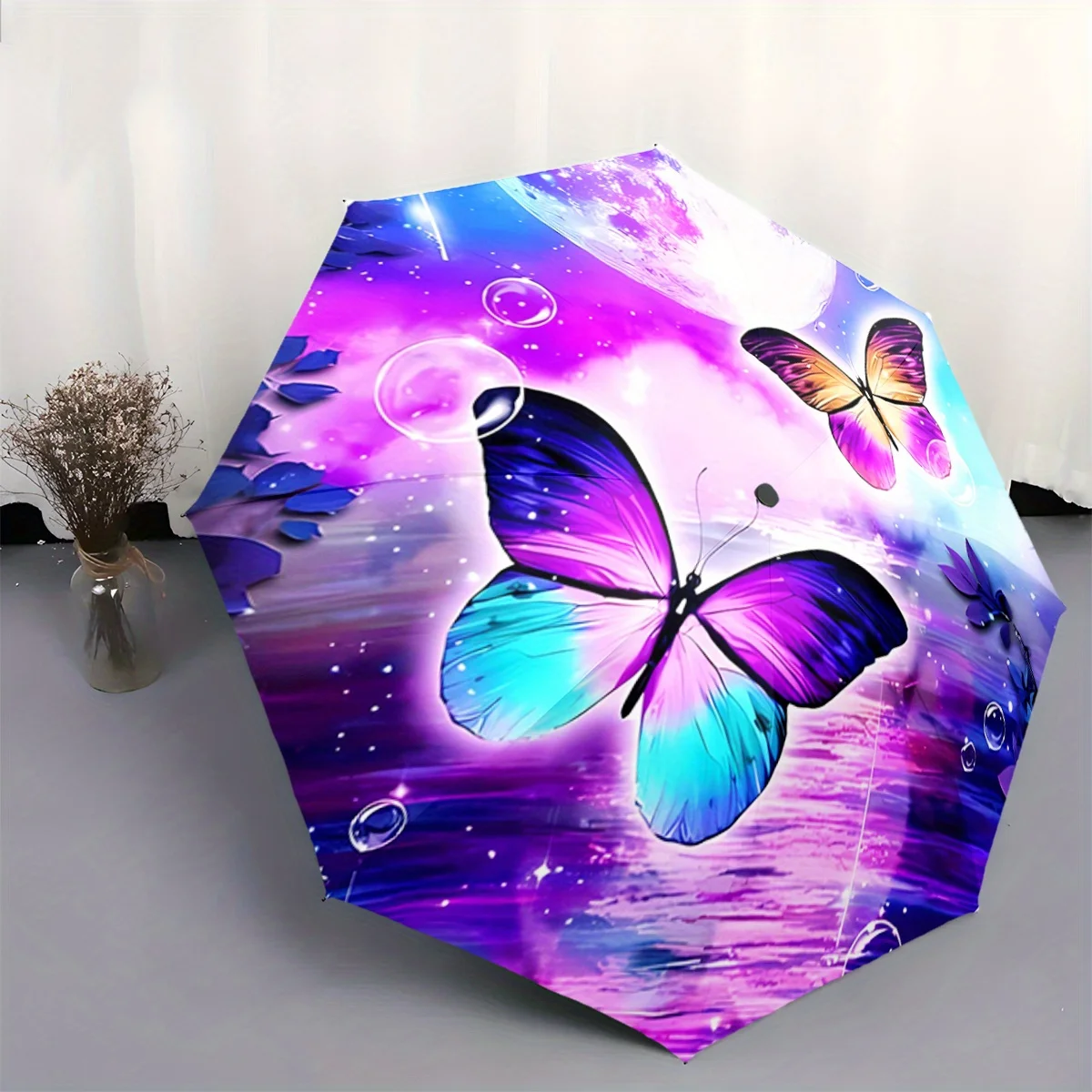 

Зонт автоматический складной с принтом «Бабочки под лунным светом», 1 шт., портативный, с 8 спицами, повседневный, O