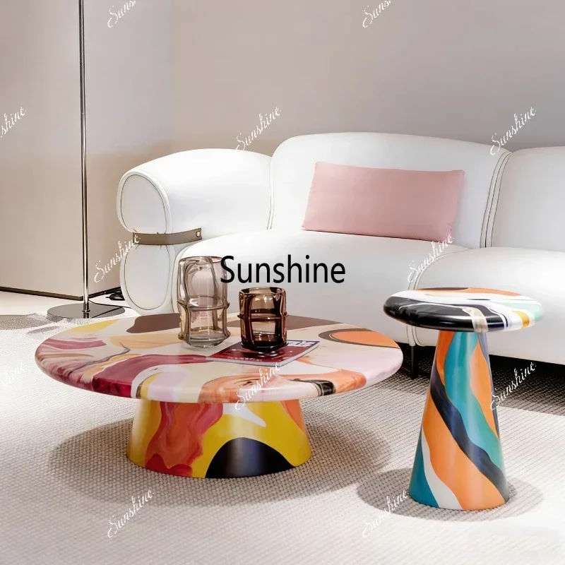 Colorful abstract creative art round table living room sofa corner table combination*/