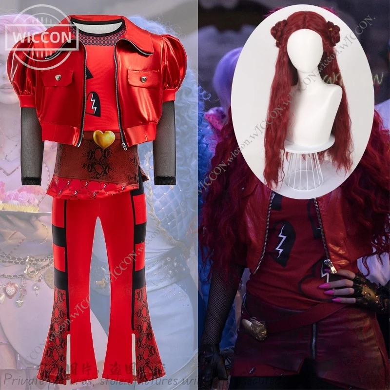 2024 New Girl Halloween Role-playing Clothing 110-160CM Height Children Girl Makeup Dance Red Movie The Same Pants Set+Wig