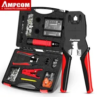 AMPCOM RJ45 Crimper Lan Tester Tool Set Ethernet Cable Stripper Punch Down Tool rj 45 rj11 Connectors 12 in 1 Cabling Repair Set