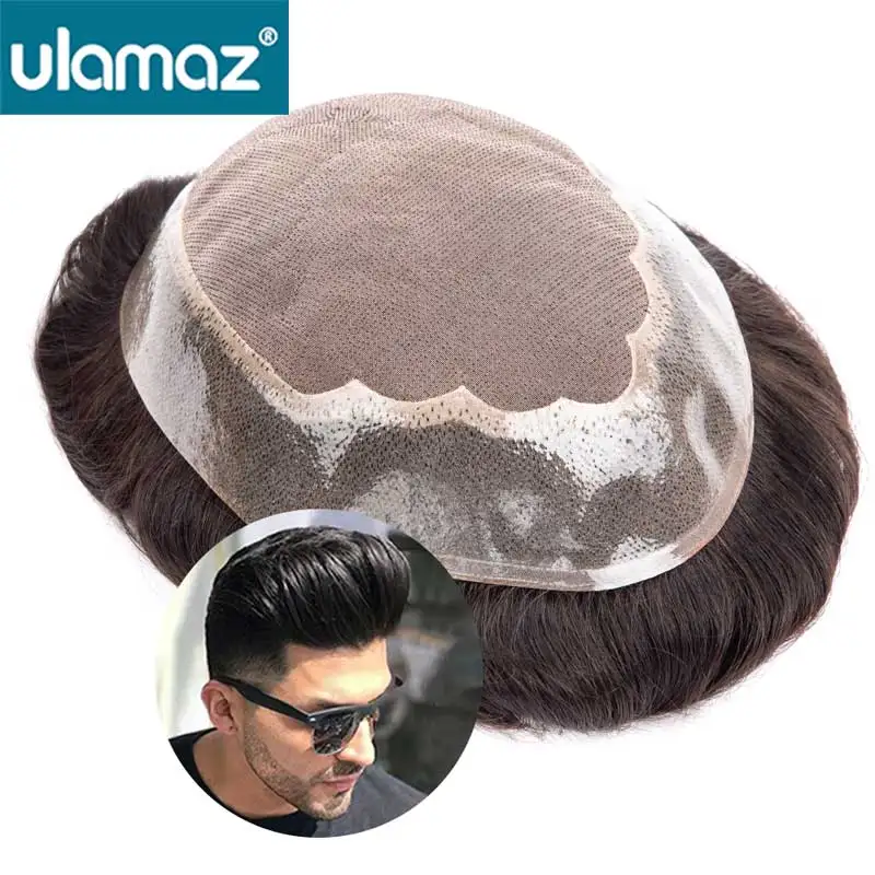 Mono & Pu Toupee 남성용 가발 모세관 보형물, 내구성 있는 천연 가발, 헤어 시스템, 헤어 피스 교체 유닛