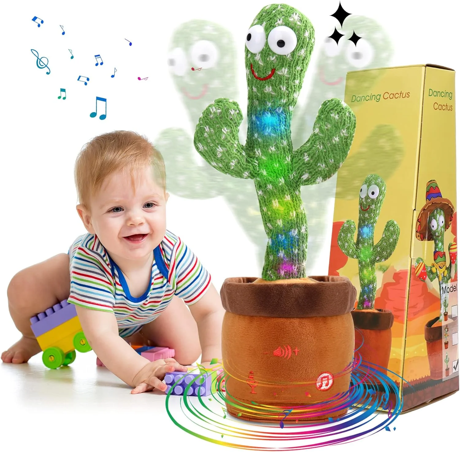 2024 New Fun Cactus Toy Can Repeat Talking Interactive Learning Can Glow and Dance Cactus Spanish Parlanchin Baby Toy