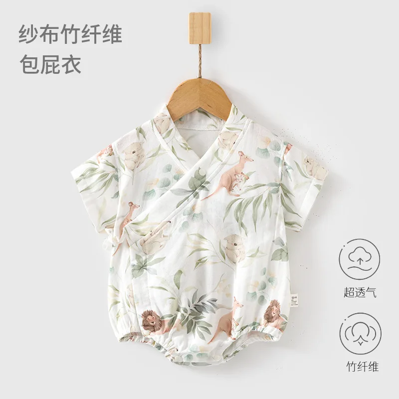 Baby Gauze Onesie Summer Thin Baby Triangle Rompers Romper Short Sleeve Jumpsuit Newborn Monk Clothes