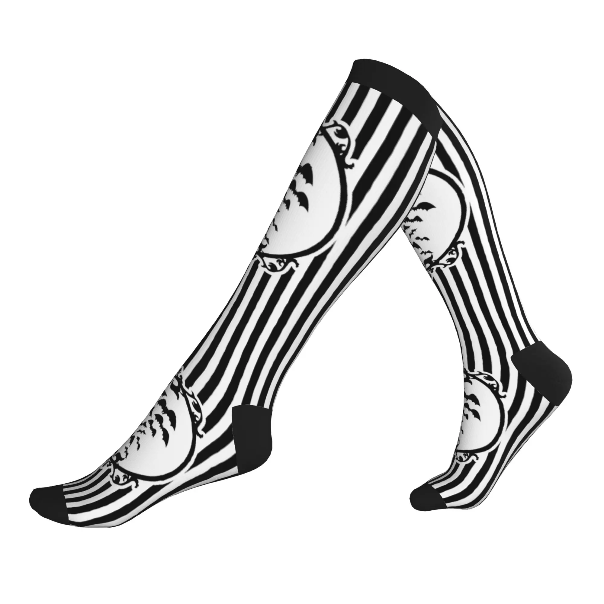 

Stripes And Bats Dress Socks Men's Women's Warm Funny Novelty Goth Occult Witch Halloween Sports Compression Socks