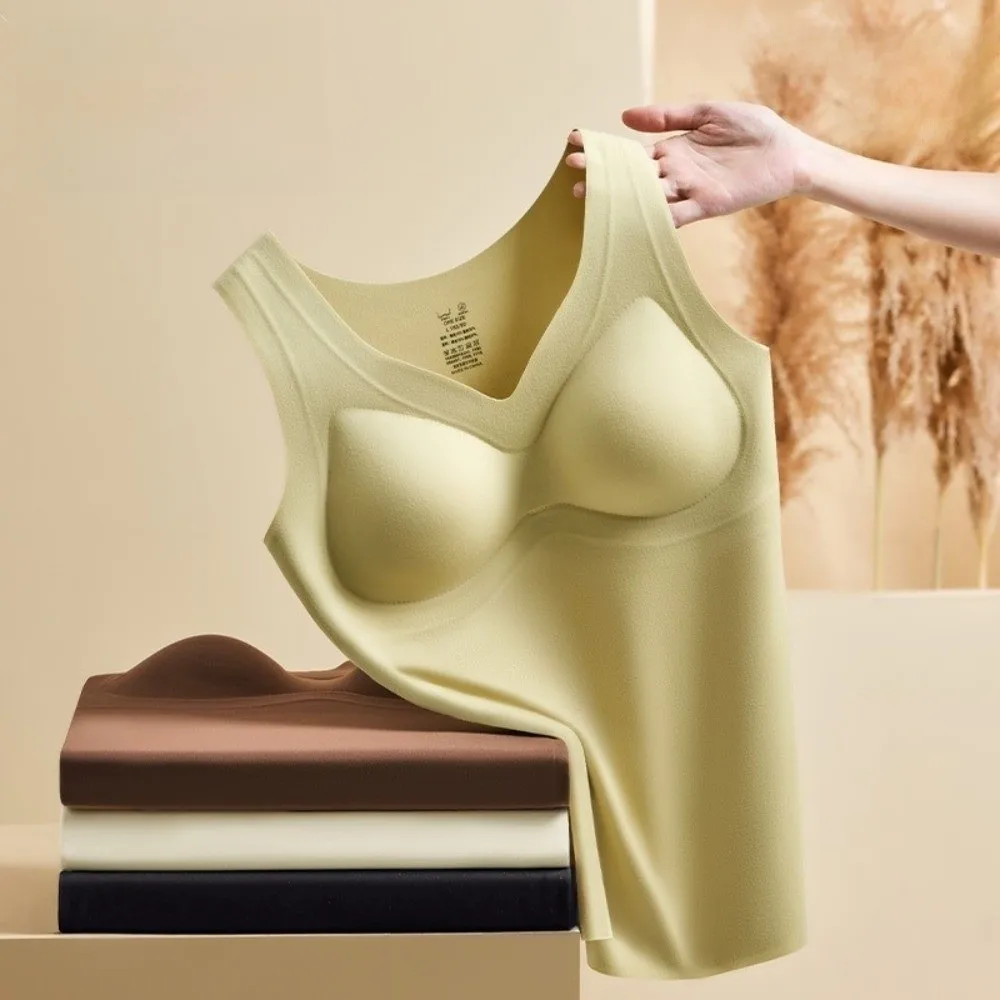 Breathable Seamless Thermal Vest with Chest Pad Underwear Heating Vest Top Keep Warm Sleeveless Bottoming Camisole Autumn Winter