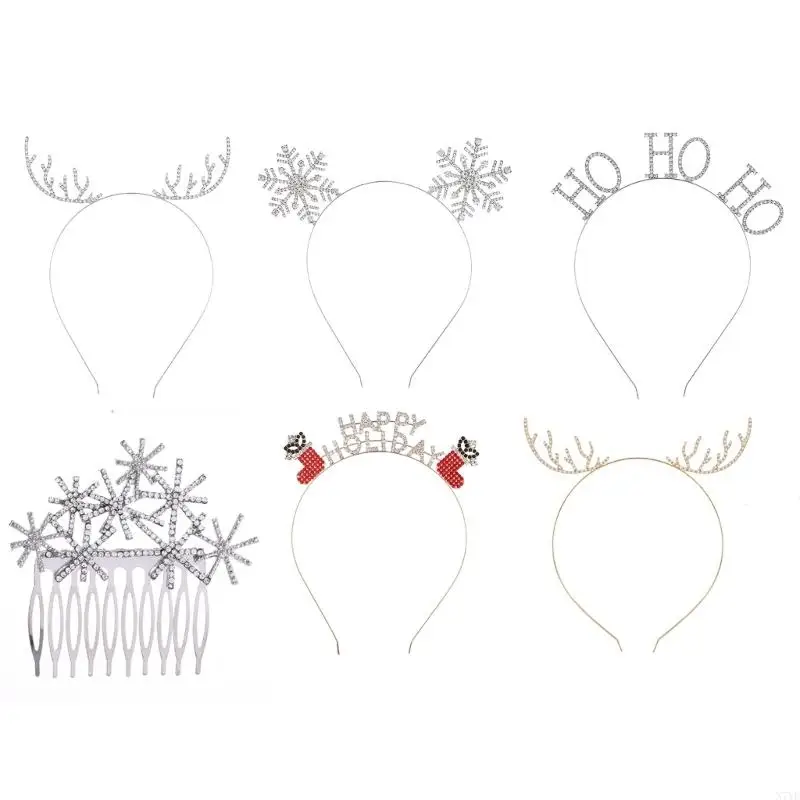 N7YF New Year Party Headband with Crystal Christmas Makeup Lovely Photo Prop