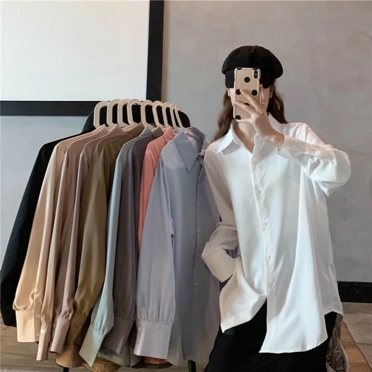 

Long Sleeve Shirts Womens Satin Patchwork Slim Fit Turn Down Collar Minimalist Feminine Romantic Spring Daily Look Chic Comfort