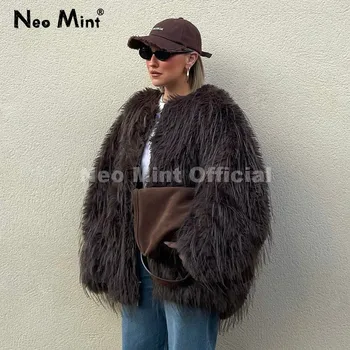 ניאו מנטה אינס מותג אופנה 2025 חורף שוקולד חום מעיל פאו פרוו...