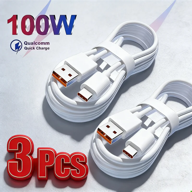 

3PCS 6A 100W USB C Rapid Charging Cable Nylon Braided Type C Cord For Huawei Samsung Xiaomi Redmi Android Phones Data Sync Cable