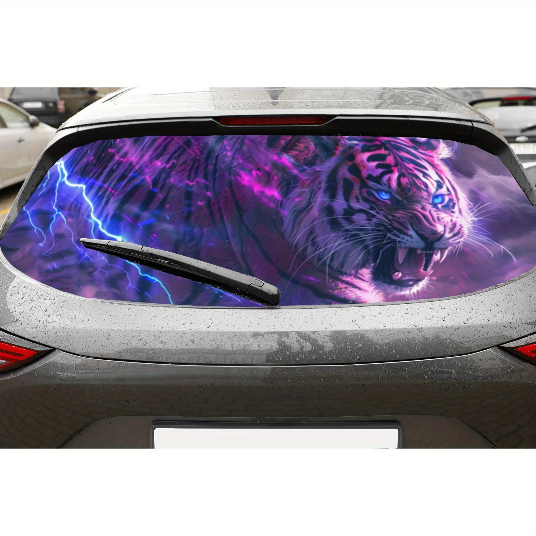 

Cool Electric Light Purple Tiger PVC Perforated Car Vinyl Wraps, Privacy Enhancing Design for Rear Window, Car Rear Windshield S