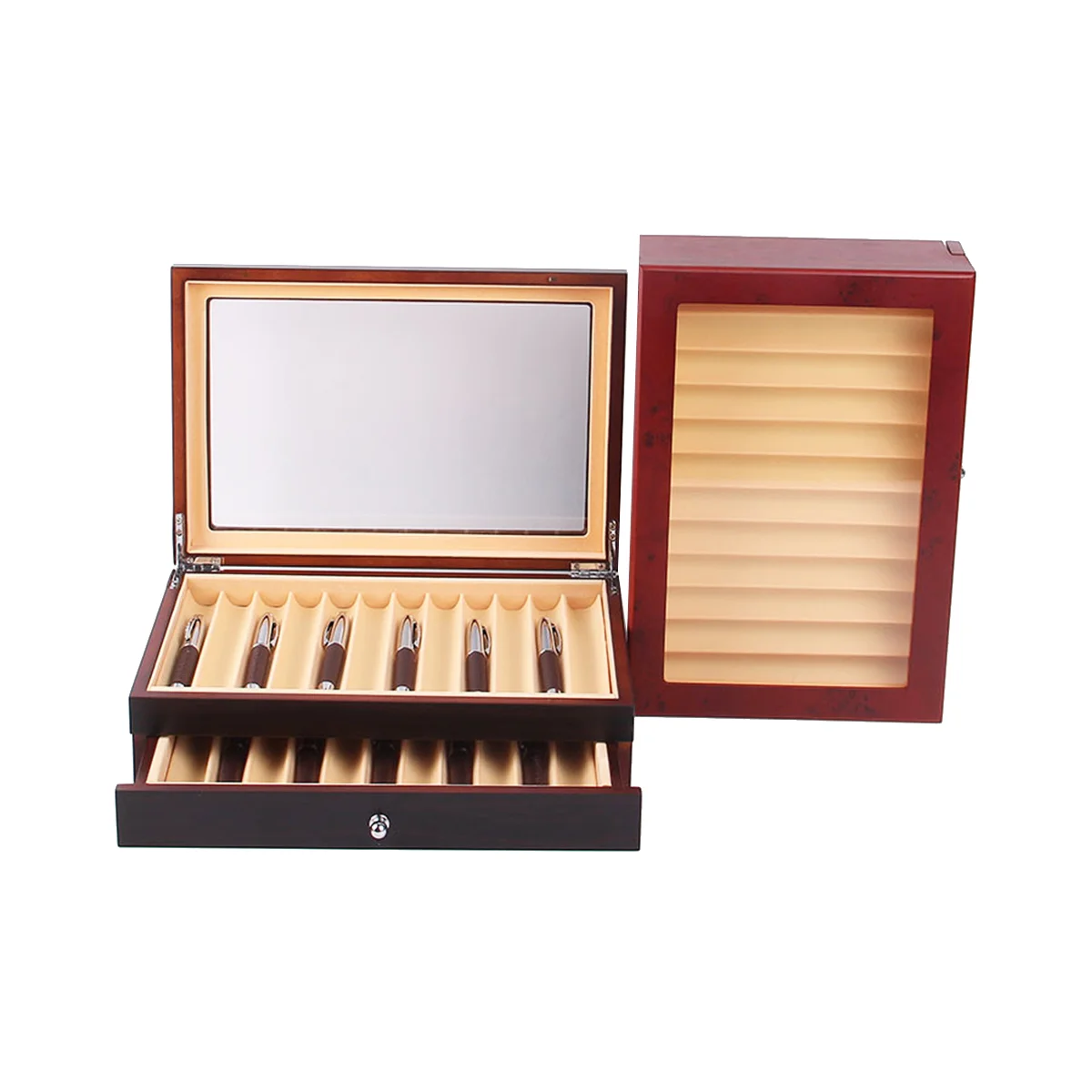 23 Slots Wooden Pen Storage Case Luxury 2 Layer Pen Display Organizer Transparent Window Fountain Pen-Collector Box