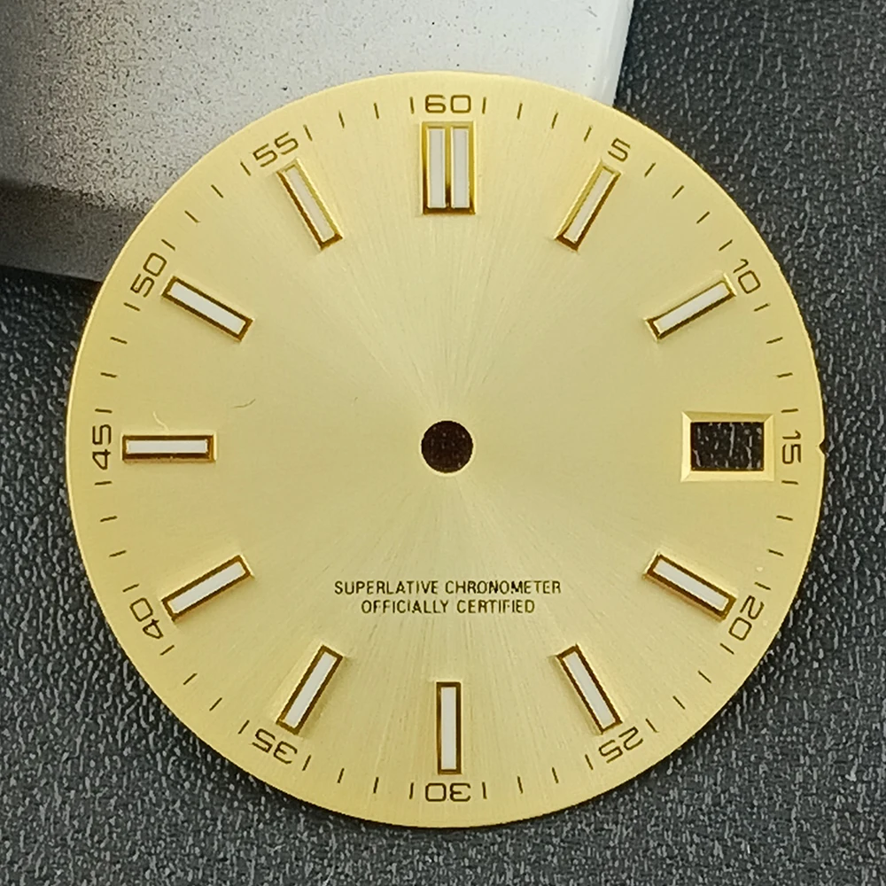 Esfera de reloj de 28,5mm con logotipo personalizado para hombre, Esfera luminosa azul adecuada para accesorios de reloj de movimiento NH35