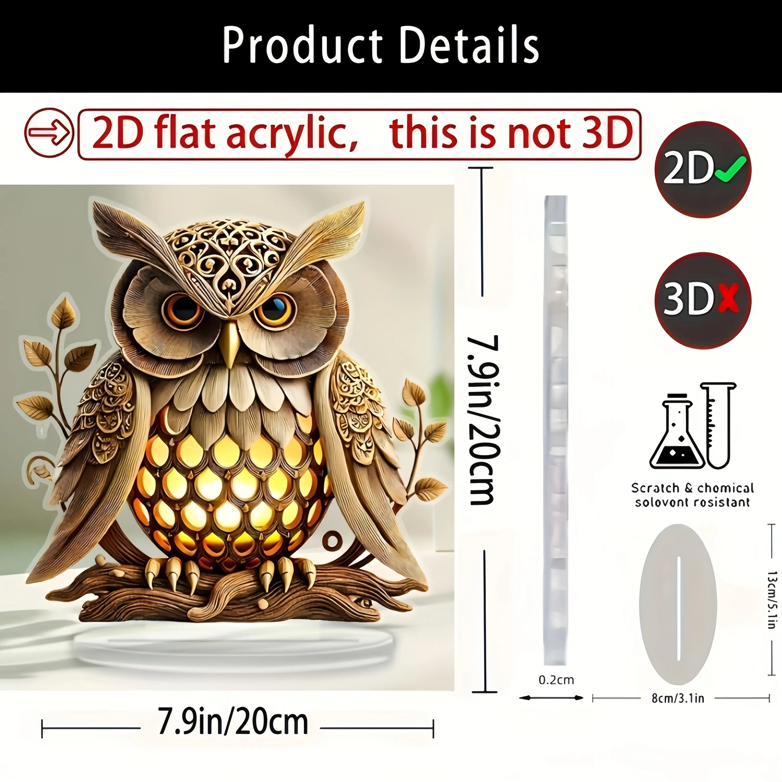 2D Plane, 2D Plane 1 Crystal Owl Decorative Ornament, Multifunctional Home And Office Decoration with Base, No Power Supply