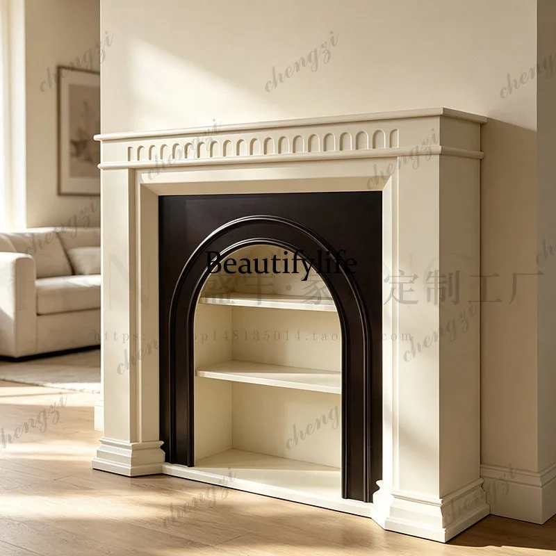 French retro solid wood mantel living room arched decorative carved rack storage foyer porch cabinet