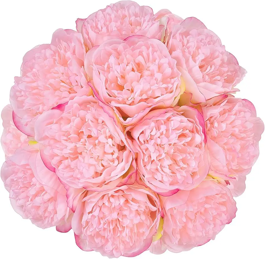 

2 Bouquet 10 Heads Artificial Peony Silk Flower Leaf Home Office Wedding Party Festival Bar Decor (Pink)