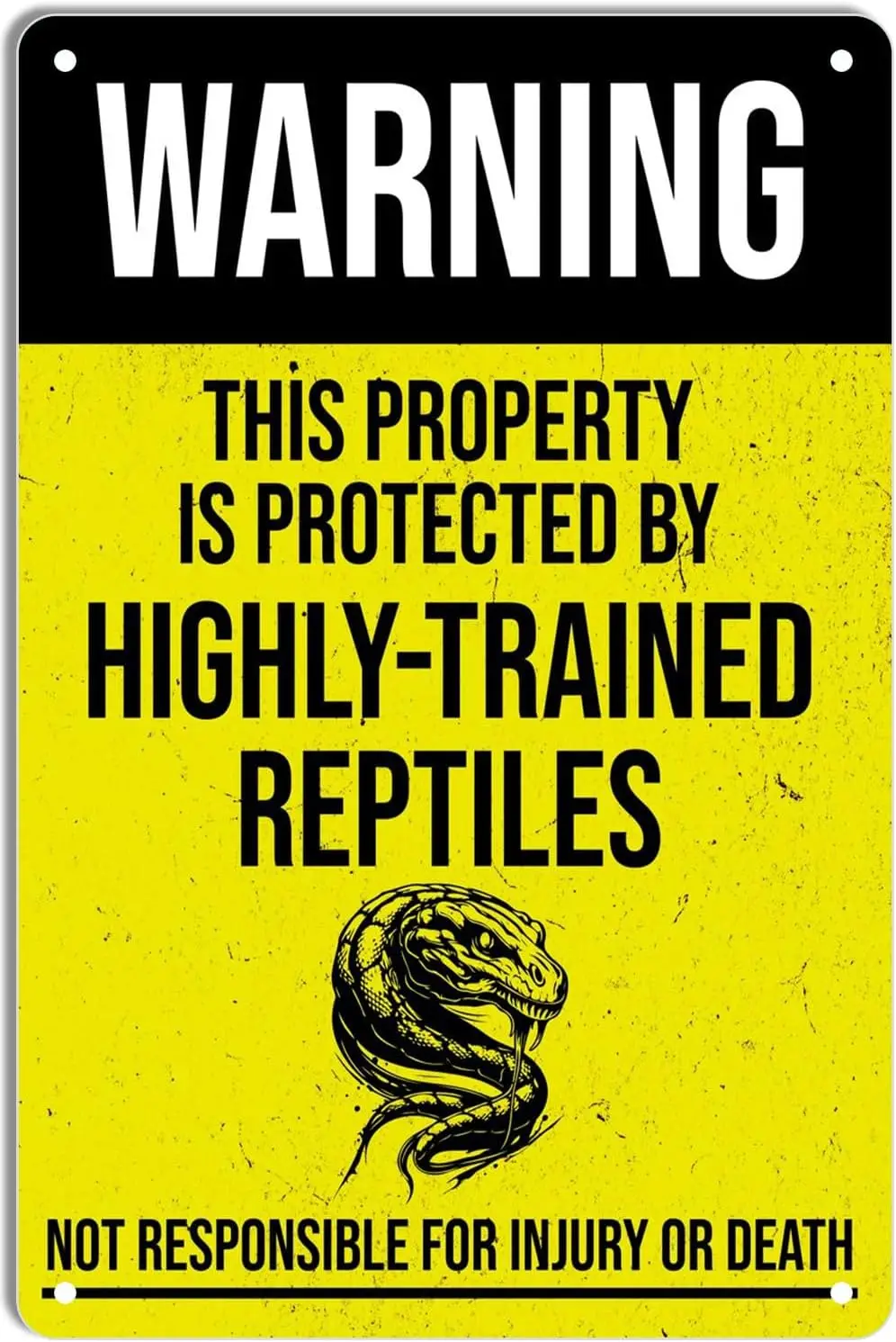 DEMNREG Metal Tin Sign PROPERTY TRAINED REPTILES Sign Wall Decor Funny Poster for Home Kitchen Bar Pub Man Cafe Room Garage Vint