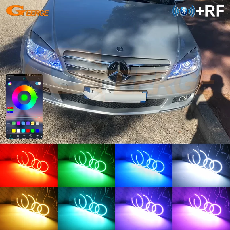 For MERCEDES BENZ C Class W204 C300 C350 C63 2007 - 2009 2010 2011 Bluetooth APP Multi Color RGB LED Angel Eyes Kit Halo Rings