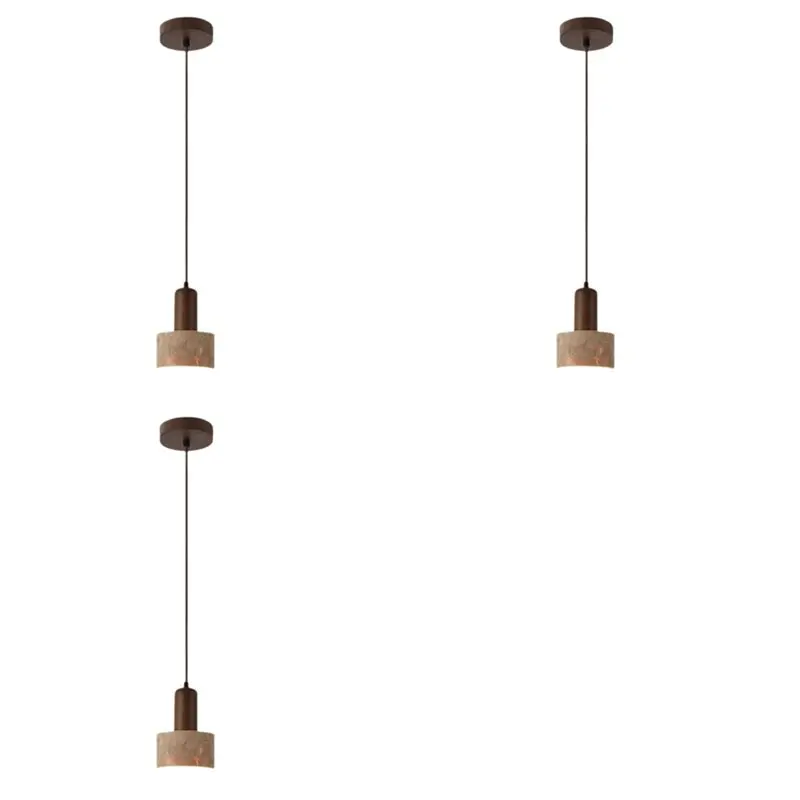 

ABZS 3X Yellow Travertine LED Pendant Light 3 Color Dimming 110-240V Japanese Wabi Sabi Style Ideal For Bedside, Restaurant