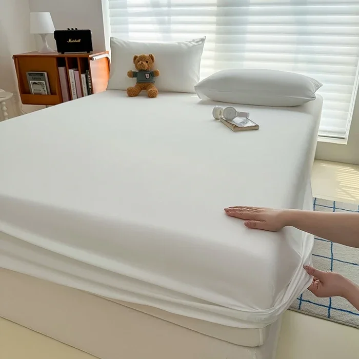 Einfarbiges, gewaschenes Spannbetttuch mit elastischen Bändern, rutschfester, verstellbarer Matratzenbezug für Einzel-, Doppel-, King-Size- und Queen-Size-Betten – Detail 14