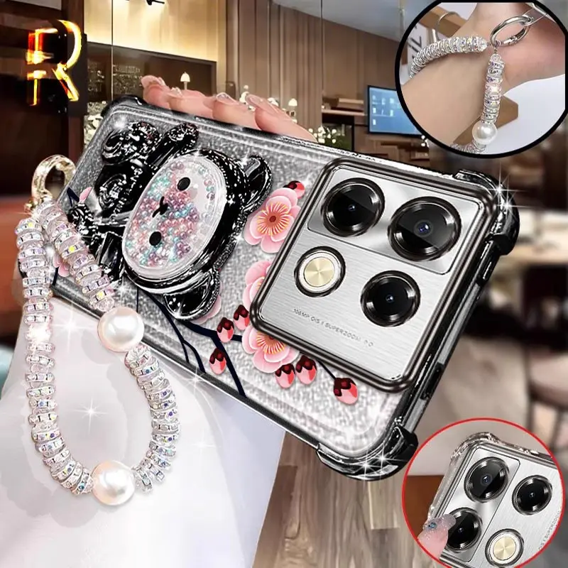 

Note 40pro Bright Pink flowers Bracelet Holder Phone Case For Infinix itelA70 Note 40 40Pro Smart 8 5 7 Spark G0 2025 2024 Cover