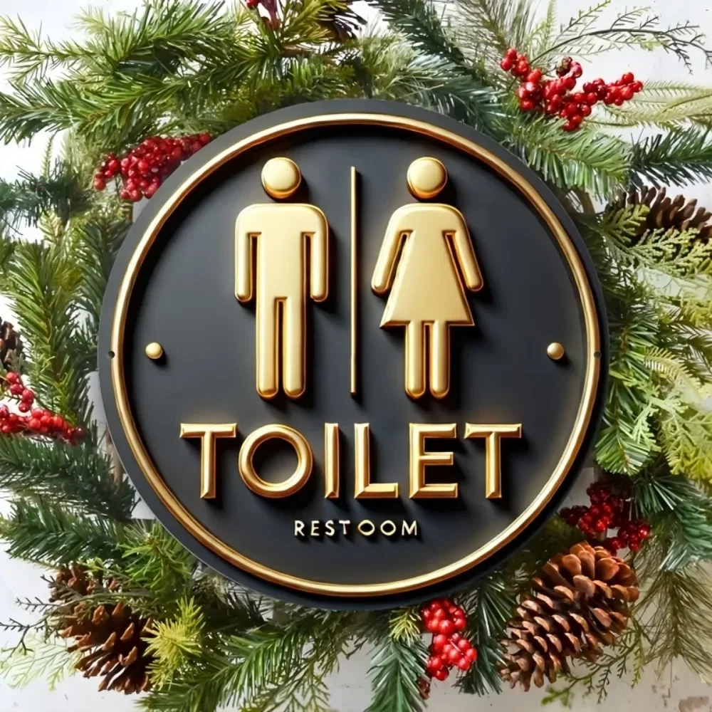1 x schwarzes und goldenes „Toiletten-Wandschild – bezauberndes, flaches, rustikales Bauernhaus-Dekor aus 2D |   Müheloses Raupgrade