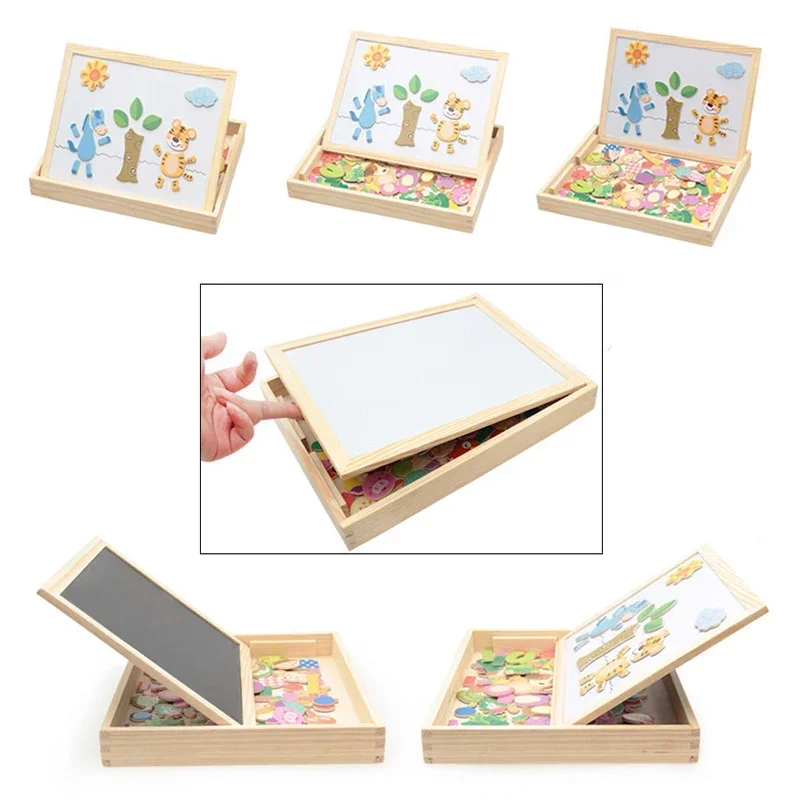 Montessori Creative Board,Wooden Magnetic Drawing Erase Board Animal Blackboard Learning Education Interactive Puzzle Toy