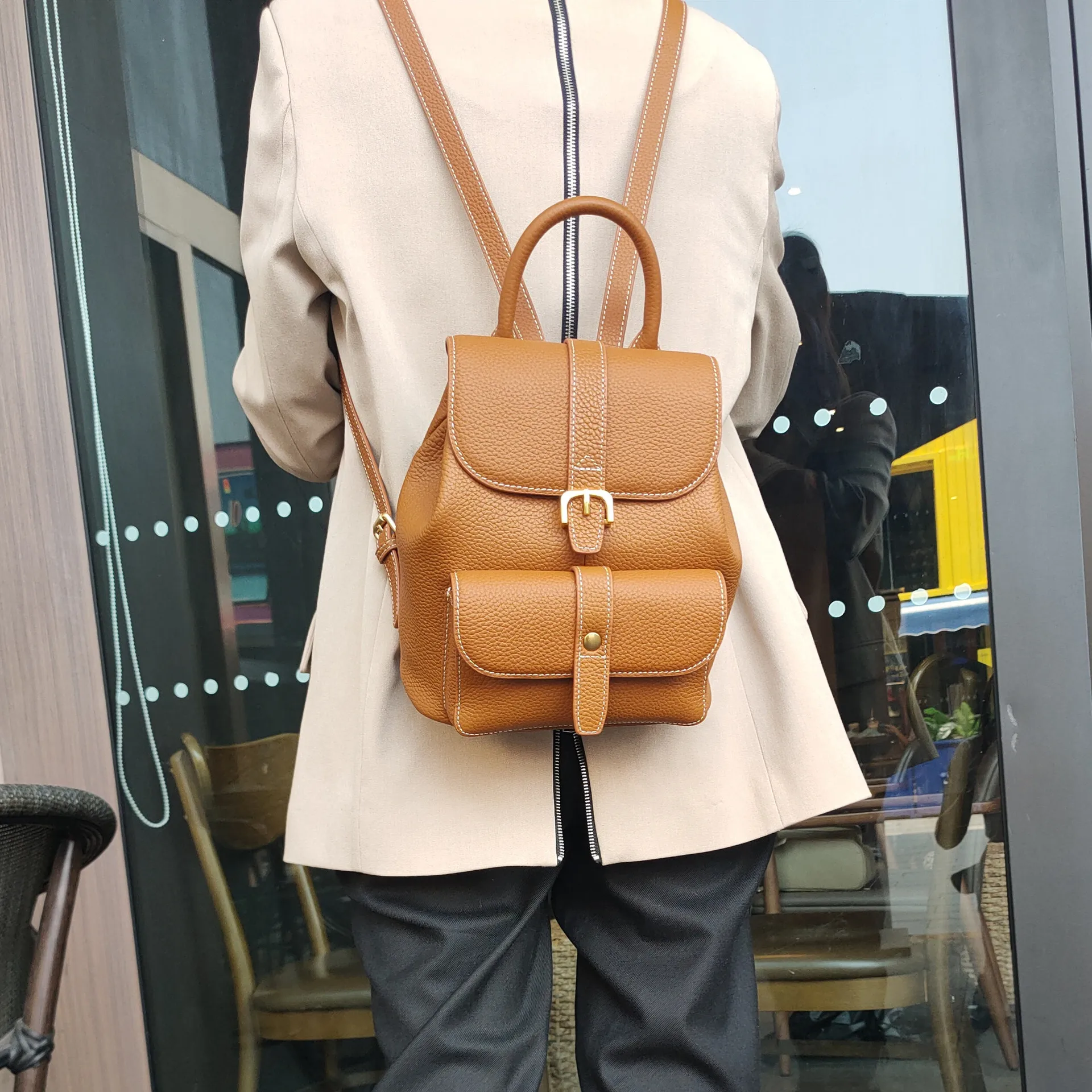 Leather Backpack Women's Bags New Trend Soft Leather Top Layer Leather Casual All-match Pure Leather Bag Small Backpack