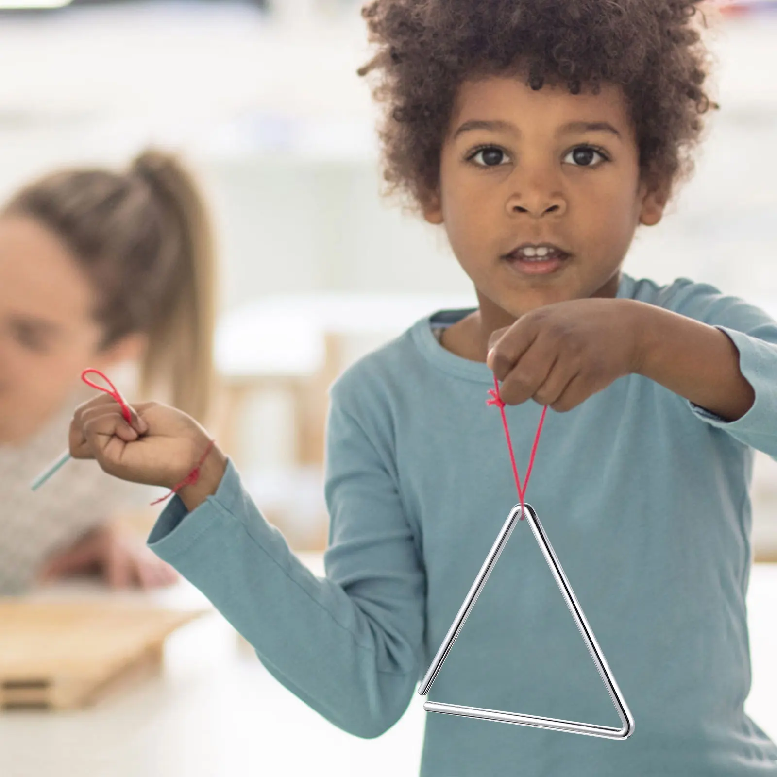 

1 Set Hand Percussion Instrument Triangles Musical Triangle With Striker Kids Educational Music Durable Light Compact Metal
