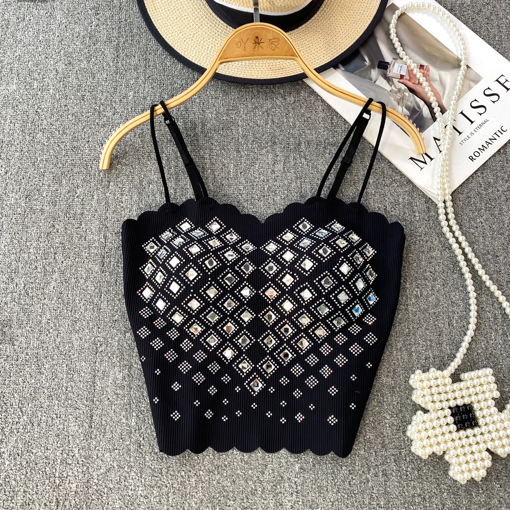 Sexy Glitter paillettes Camis Chic elegante canotta di base coreana Slim corsetto Bustier Summer Women Hotsweet Party Club Crop Top