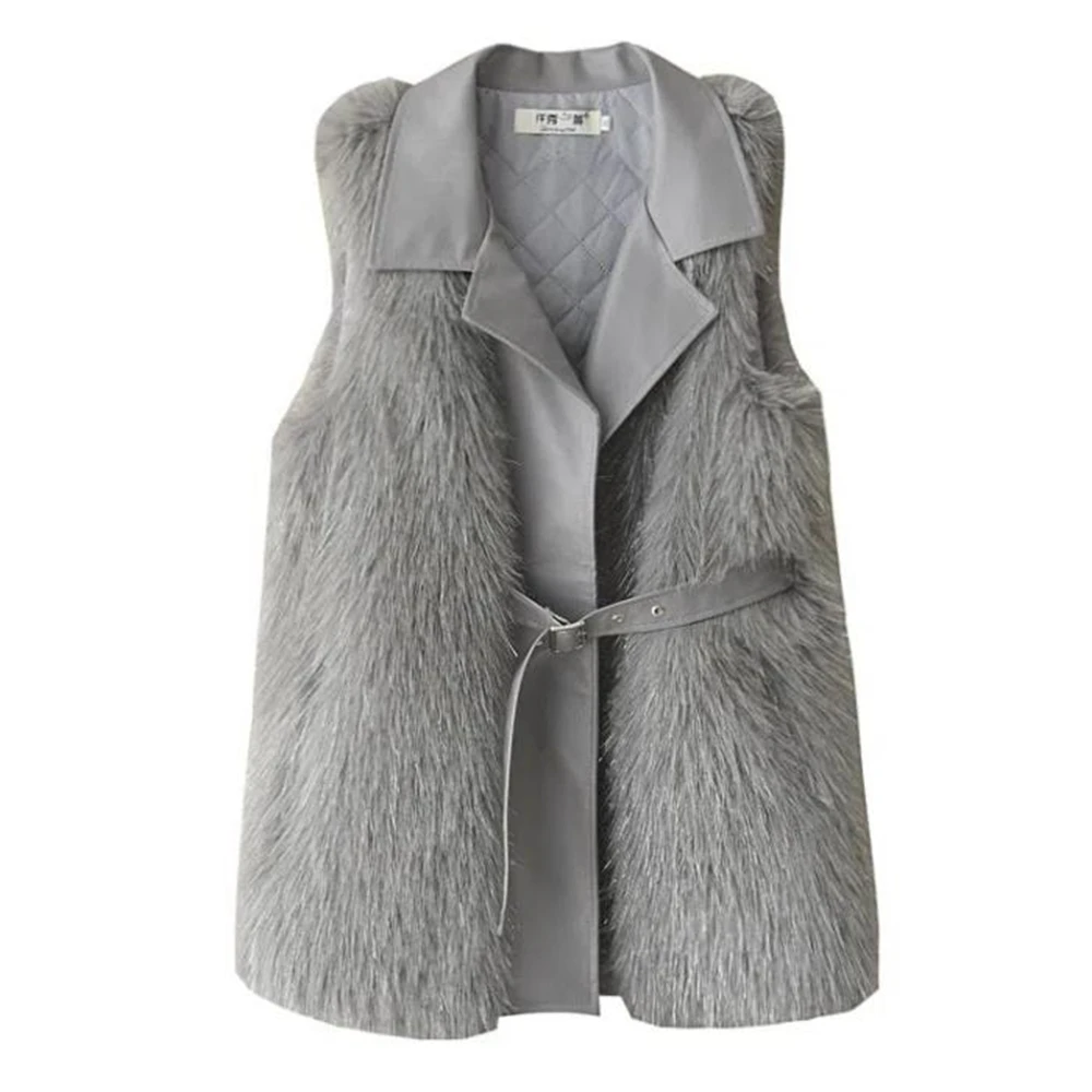 2024 Faux Fur Vest Coat Women Lapel Sleeveless Buckle Slim Pu Leather Outerwear Plush Fur One Piece Jacket Waistcoat Gilet Warm