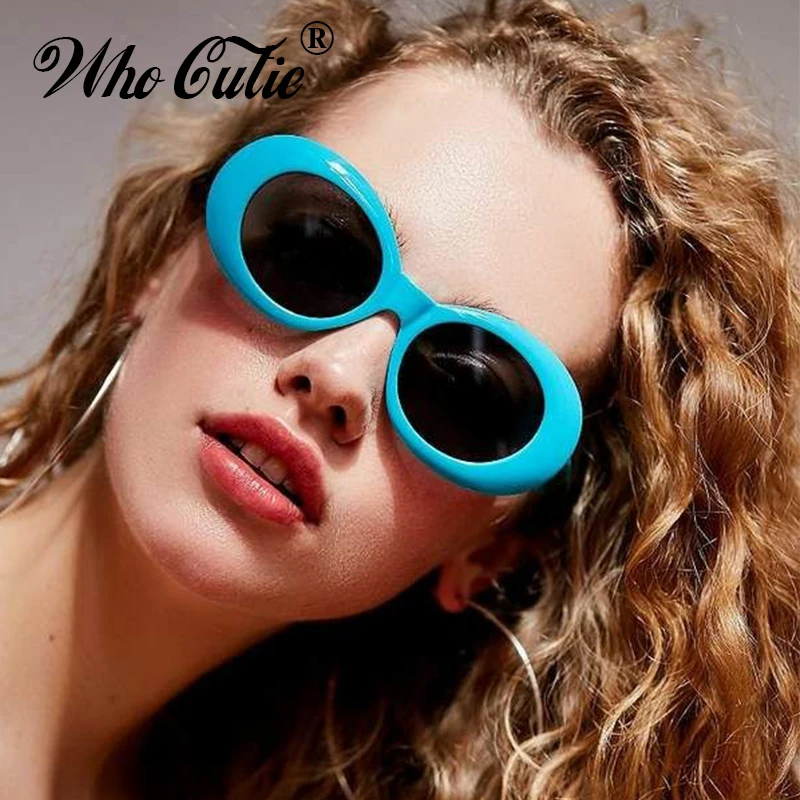 WHO CUTIE New 2023 Vintage Small Oval Sunglasses Men Women Brand Designer 90S Retro White Leopard Frame Shades Sun Glasses OM524