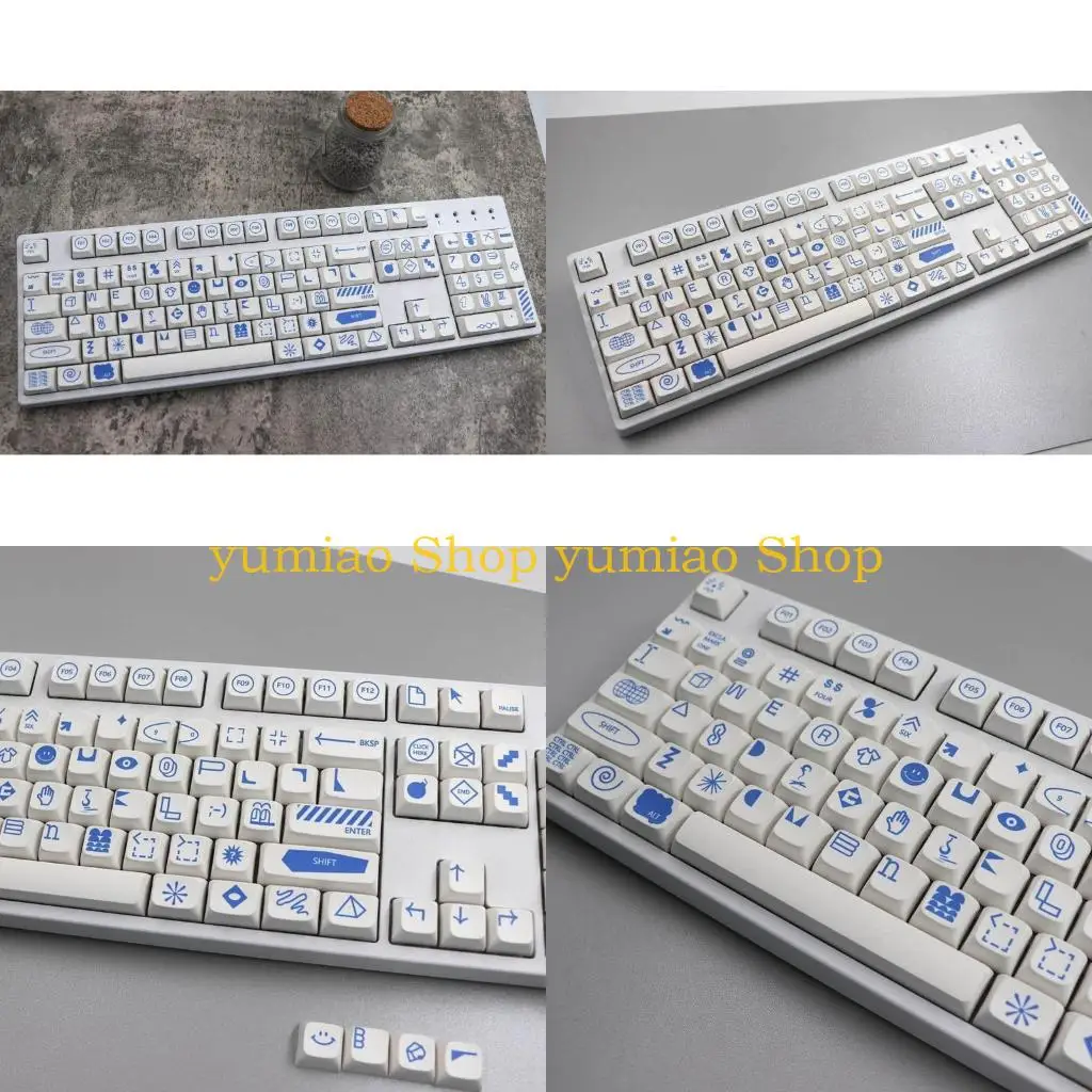 

587B 108 клавиш, колпачки с синим знаком, колпачки для клавиш PBT XDA для 61 104 108 колпачки для механических клавиатур, и