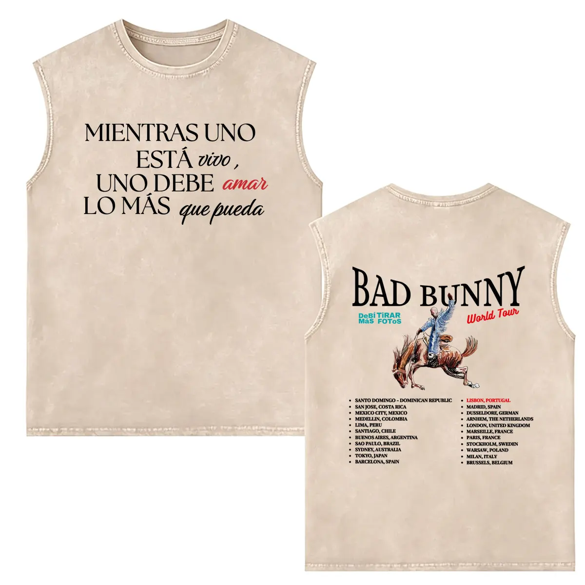 

Washed Rapper Bad Bunny Tank Tops DeBi TiRAR MaS FOToS DTMF World Tour Sleeveless Vest Nadie Sabe Lo Que Va A Pasar Manana Tees