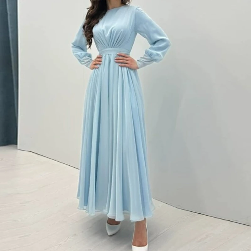 

Fashion Elegant Women's Dress in 2025 Long Sleeve Slim Pleated Simple Holiday Style Dress