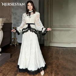 Nersesyan Elegant Lace Formal Evening Dresses Dot A-Line Appliques Lantern Sleeves Prom Gowns  فساتين السهرة Occasional Party