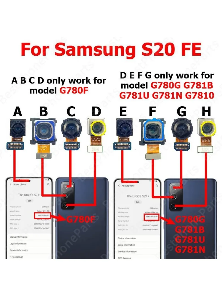 Moduł kamery do Samsung Galaxy S20 FE 4G S20FE 5G, tylna, przednia, selfie, części zamienne do telefonu komórkowego — zdjęcie produktu 2