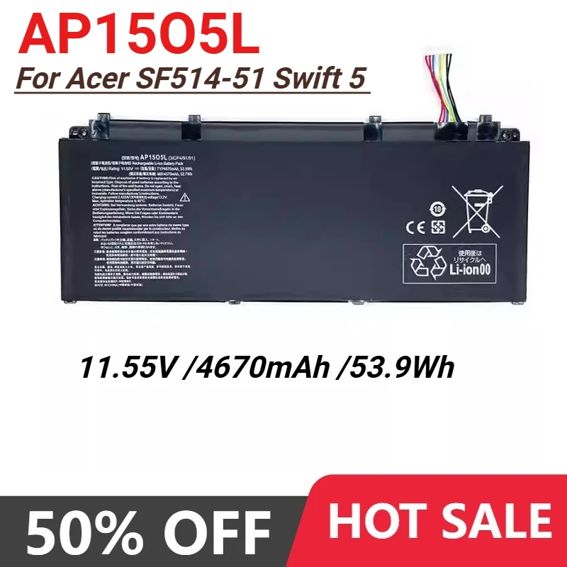 New AP15O5L AP1505L 53.9Wh Laptop Battery for Acer Aspire SF514-51 Swift 5 S5-371-52JR S5-371-7278 767P CB5-312T AP1503K 11.55V