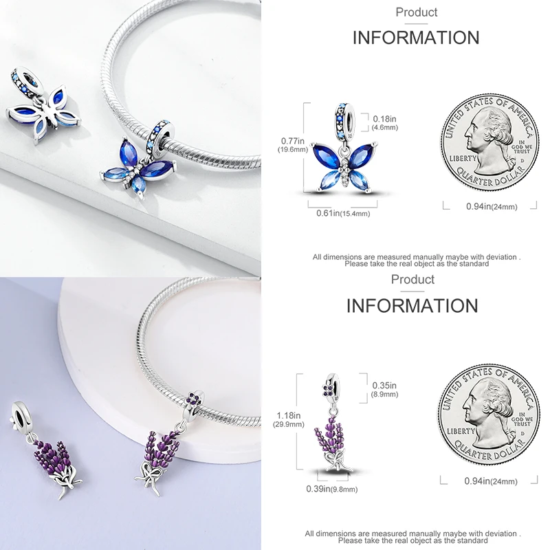 10 Stück 925 Sterling Silber Charm-Perlen Schmetterling Kleeblatt Elefant Baum des Lebens Original DIY Armband Halskette Schmuckherstellung – Detail 33