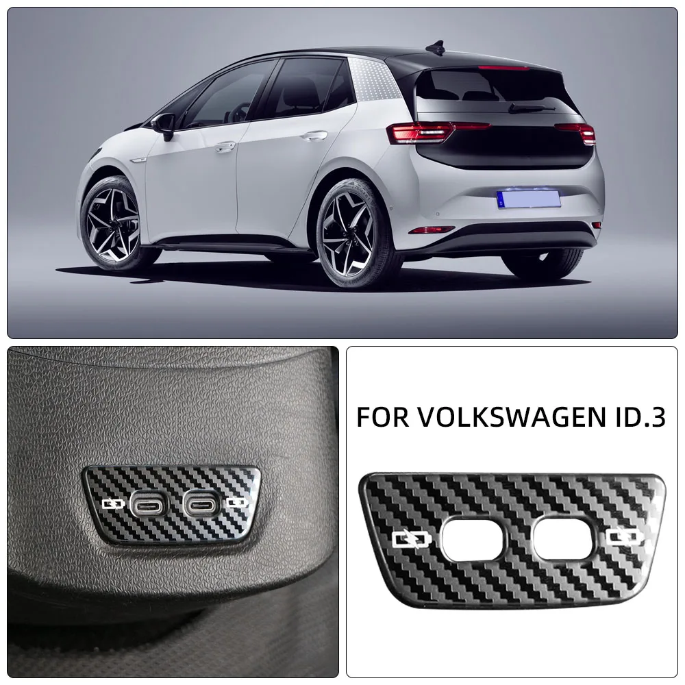 Simulierte Carbon Faser Auto Armlehne Hinten Vent Panel USB Panel Trim Aufkleber Abdeckung für Volkswagen VW ID3 ID.3 2020-2024 2025 Acc.