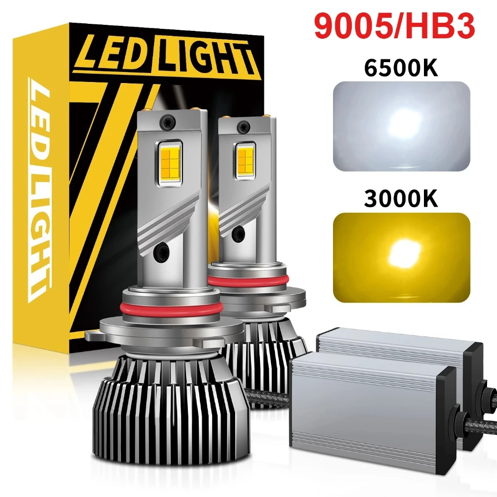 

2PCS 9005 LED 120W 50000LM Canbus Car Bulb 6500K and 3000K LED HB3 Bulb Double Color for Car Fog light 12V whit fan