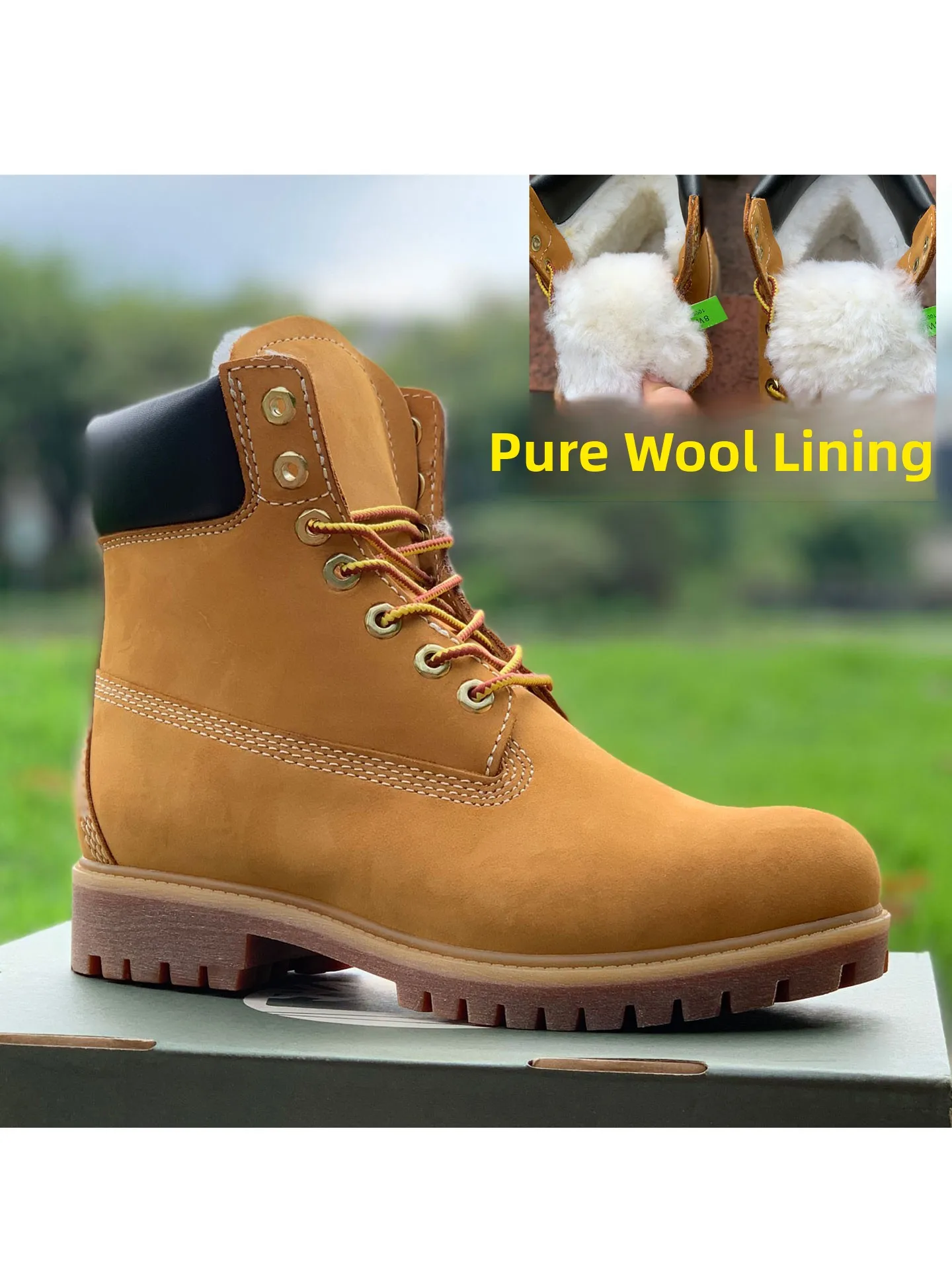 

Pure Wool High Top Work Boots ex Winter Snow Boots Waterproof Non Slip Warm Boots Big Head oes for Men And Women