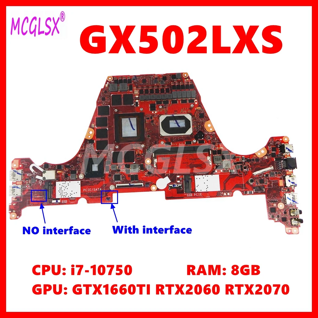 GX502LXS Laptop Motherboard For ASUS ROG GU502LV GU502LW GX502L GU502LU Mainboard i7-10th CPU 8GB-RAM GTX1660ti RTX2060 RTX2070