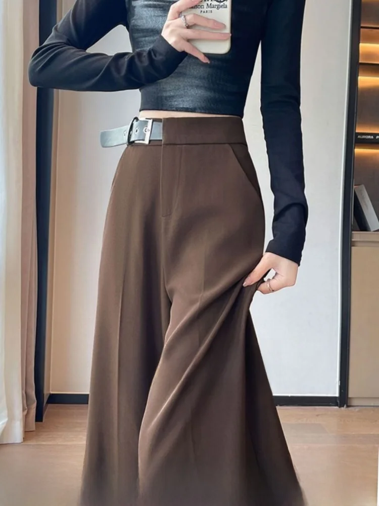 Hoge taille wijde pijpen pakbroek dames lente herfst losse draperie casual vloerlengte broek comfortabele rechte snit