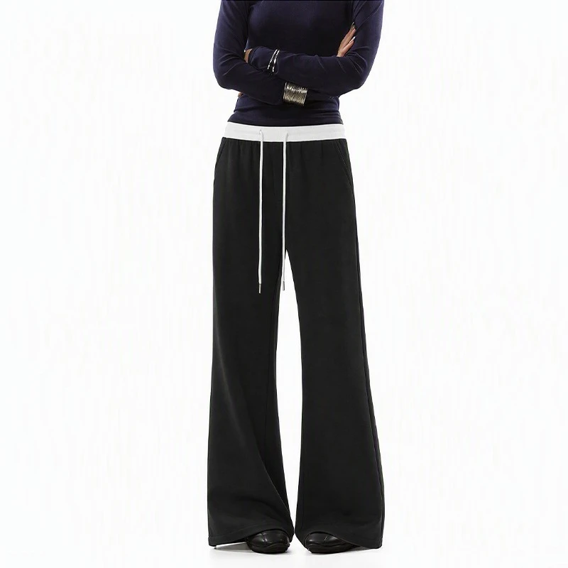 Women's Casual Sweatpants with Elastic Waist & Contrast Ribbed Waistband – Loose Fit, Drawstring Closure for Daily Wear